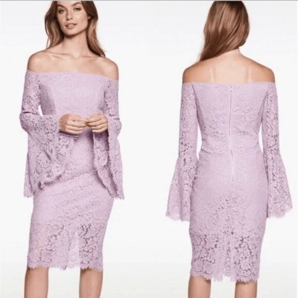 Bardot Solange Off-the-shoulder Lace Dress Size 6 Purple - Picture 2 of 16